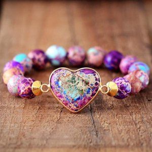 Galaxy Ocean Regalite Bead Heart Charm Handmade Healing Reiki Bracelet Xmas Gift